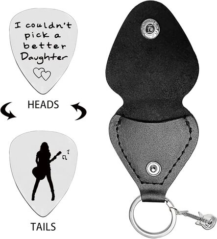 LRUIOMVE Gifts for Daughter Funny Stainless Steel Guitar Picks with Cowhide Leather Case - I Couldn't Pick a Better Daughter, for Daughter Women Musician Guitar Player Family Birthday Christmas Gift in Kuwait
