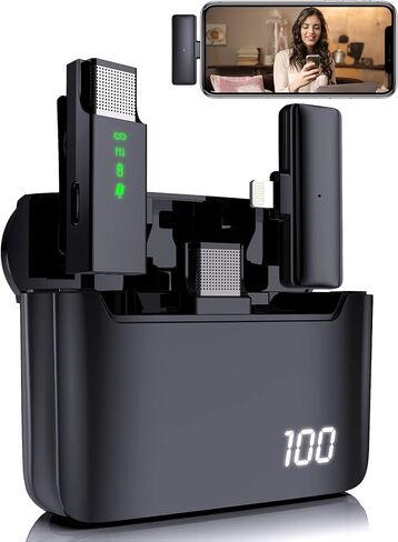 ميكروفون لافالير لاسلكي من Askshy لأجهزة iPhone iPad، 2 ميكروفون صغير مع علبة شحن، ميكروفون لاسلكي لتسجيل الفيديو، مدونة الفيديو، المقابلة، Tiktok، YouTube in Kuwait