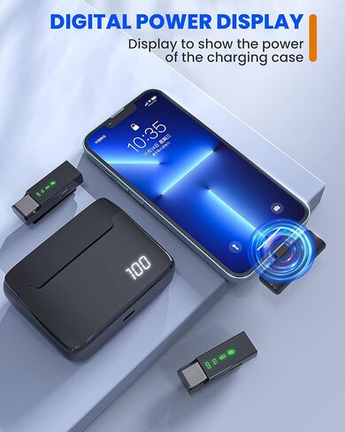 ميكروفون لافالير لاسلكي من Askshy لأجهزة iPhone iPad، 2 ميكروفون صغير مع علبة شحن، ميكروفون لاسلكي لتسجيل الفيديو، مدونة الفيديو، المقابلة، Tiktok، YouTube in Kuwait