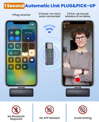 ميكروفون لافالير لاسلكي من Askshy لأجهزة iPhone iPad، 2 ميكروفون صغير مع علبة شحن، ميكروفون لاسلكي لتسجيل الفيديو، مدونة الفيديو، المقابلة، Tiktok، YouTube in Kuwait