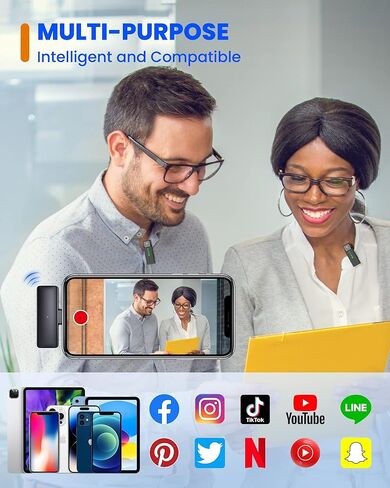 ميكروفون لافالير لاسلكي من Askshy لأجهزة iPhone iPad، 2 ميكروفون صغير مع علبة شحن، ميكروفون لاسلكي لتسجيل الفيديو، مدونة الفيديو، المقابلة، Tiktok، YouTube in Kuwait