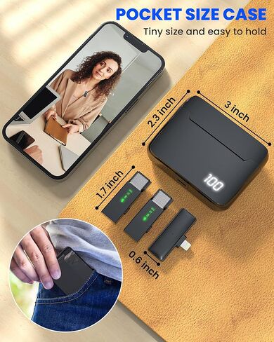 ميكروفون لافالير لاسلكي من Askshy لأجهزة iPhone iPad، 2 ميكروفون صغير مع علبة شحن، ميكروفون لاسلكي لتسجيل الفيديو، مدونة الفيديو، المقابلة، Tiktok، YouTube in Kuwait