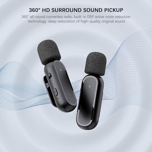 ميكروفون Lavalier لاسلكي لأجهزة iPhone، Android-قناة مزدوجة مع علبة شحن، نظام ميكروفون لاسلكي صغير الحجم لأجهزة الكمبيوتر الشخصية، Ipad، الكاميرات، فيديو المقابلة، Podcast، Vlog، YouTube Livestream in Kuwait