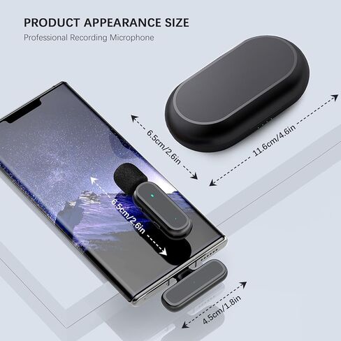 ميكروفون Lavalier لاسلكي لأجهزة iPhone، Android-قناة مزدوجة مع علبة شحن، نظام ميكروفون لاسلكي صغير الحجم لأجهزة الكمبيوتر الشخصية، Ipad، الكاميرات، فيديو المقابلة، Podcast، Vlog، YouTube Livestream in Kuwait