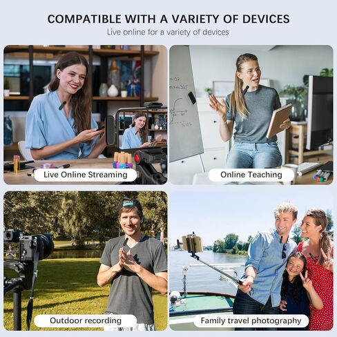ميكروفون Lavalier لاسلكي لأجهزة iPhone، Android-قناة مزدوجة مع علبة شحن، نظام ميكروفون لاسلكي صغير الحجم لأجهزة الكمبيوتر الشخصية، Ipad، الكاميرات، فيديو المقابلة، Podcast، Vlog، YouTube Livestream in Kuwait