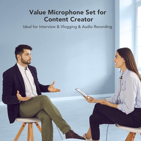 مجموعة ميكروفون لافالير سلكي مزدوج للمقابلات، ميكروفون احترافي بمشبك 3.5 ملم للجوال والكاميرا واللابتوب، حزمة ميكروفون خارجي متعدد الاتجاهات لASMR وتسجيل الفيديو واليوتيوب in Kuwait