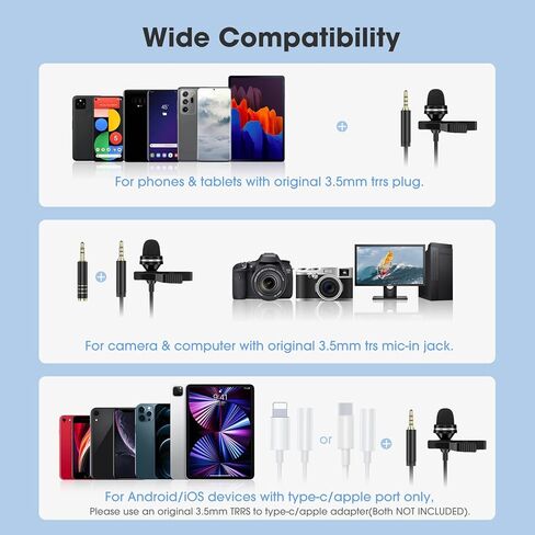 مجموعة ميكروفون لافالير سلكي مزدوج للمقابلات، ميكروفون احترافي بمشبك 3.5 ملم للجوال والكاميرا واللابتوب، حزمة ميكروفون خارجي متعدد الاتجاهات لASMR وتسجيل الفيديو واليوتيوب in Kuwait