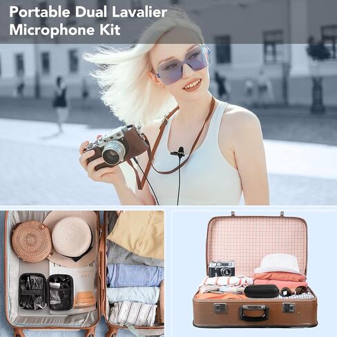 مجموعة ميكروفون لافالير سلكي مزدوج للمقابلات، ميكروفون احترافي بمشبك 3.5 ملم للجوال والكاميرا واللابتوب، حزمة ميكروفون خارجي متعدد الاتجاهات لASMR وتسجيل الفيديو واليوتيوب in Kuwait