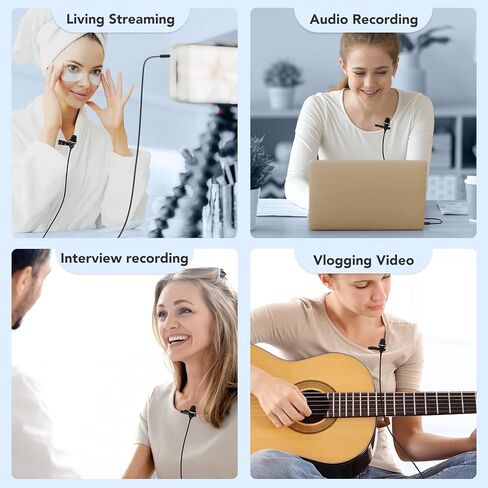 مجموعة ميكروفون لافالير سلكي مزدوج للمقابلات، ميكروفون احترافي بمشبك 3.5 ملم للجوال والكاميرا واللابتوب، حزمة ميكروفون خارجي متعدد الاتجاهات لASMR وتسجيل الفيديو واليوتيوب in Kuwait