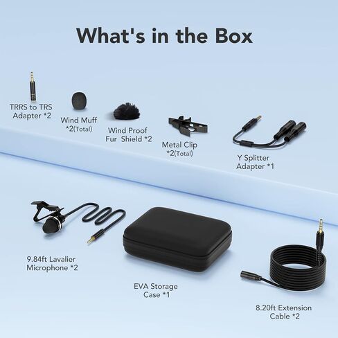 مجموعة ميكروفون لافالير سلكي مزدوج للمقابلات، ميكروفون احترافي بمشبك 3.5 ملم للجوال والكاميرا واللابتوب، حزمة ميكروفون خارجي متعدد الاتجاهات لASMR وتسجيل الفيديو واليوتيوب in Kuwait