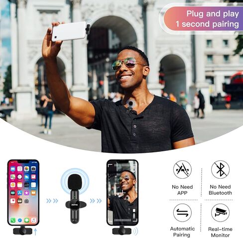Wireless Lavalier Microphone for iPhone iPad,Plug-Play Wireless Mic for Video Recording,Professional Lav Mic for YouTube,TikTok,Clip-on Microphones for Live Streaming,Auto Sync/No APP（iOS） in Kuwait