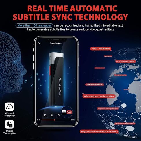 ساباين تيك ميكروفون لافالير لاسلكي من سمارت مايك بلس قابل لاعادة الشحن بتقنية البلوتوث بخاصية الغاء الضوضاء لاجهزة ايفون واندرويد وايباد وتسجيل الفيديو والمقابلات والتدريس والمدونات الصوتية (اسود) in Kuwait