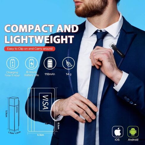 ساباين تيك ميكروفون لافالير لاسلكي من سمارت مايك بلس قابل لاعادة الشحن بتقنية البلوتوث بخاصية الغاء الضوضاء لاجهزة ايفون واندرويد وايباد وتسجيل الفيديو والمقابلات والتدريس والمدونات الصوتية (اسود) in Kuwait