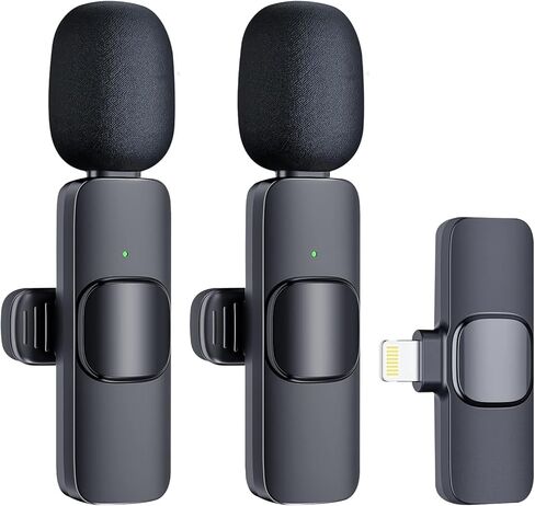 ميكروفون Paobas الاحترافي اللاسلكي Lavalier Lapel لأجهزة iPhone وiPad - عبوتين 2.4 جيجا هرتز التوصيل والتشغيل ميكروفون مشبك على الصدر - تقليل الضوضاء، ميكروفون تسجيل للمقابلة، فيديو Podcast Vlog YouTube in Kuwait