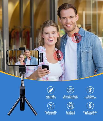 ميكروفون Paobas الاحترافي اللاسلكي Lavalier Lapel لأجهزة iPhone وiPad - عبوتين 2.4 جيجا هرتز التوصيل والتشغيل ميكروفون مشبك على الصدر - تقليل الضوضاء، ميكروفون تسجيل للمقابلة، فيديو Podcast Vlog YouTube in Kuwait