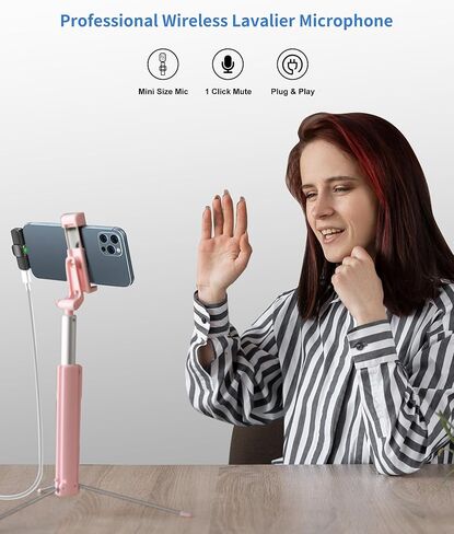 ميكروفون Paobas الاحترافي اللاسلكي Lavalier Lapel لأجهزة iPhone وiPad - عبوتين 2.4 جيجا هرتز التوصيل والتشغيل ميكروفون مشبك على الصدر - تقليل الضوضاء، ميكروفون تسجيل للمقابلة، فيديو Podcast Vlog YouTube in Kuwait
