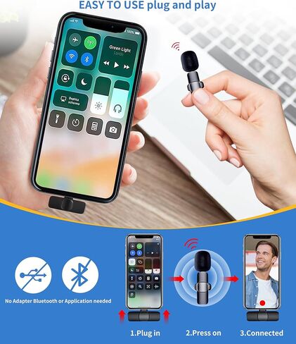 ميكروفون Paobas الاحترافي اللاسلكي Lavalier Lapel لأجهزة iPhone وiPad - عبوتين 2.4 جيجا هرتز التوصيل والتشغيل ميكروفون مشبك على الصدر - تقليل الضوضاء، ميكروفون تسجيل للمقابلة، فيديو Podcast Vlog YouTube in Kuwait