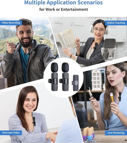 ميكروفون Paobas الاحترافي اللاسلكي Lavalier Lapel لأجهزة iPhone وiPad - عبوتين 2.4 جيجا هرتز التوصيل والتشغيل ميكروفون مشبك على الصدر - تقليل الضوضاء، ميكروفون تسجيل للمقابلة، فيديو Podcast Vlog YouTube in Kuwait