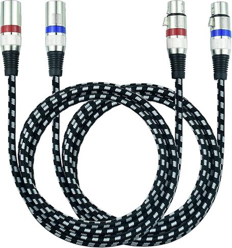 كابلات ميكروفون قصيرة XLR من Mugteeve بطول 3.3 أقدام، كابل صوت ميكروفون XLR متوازن 3 سنون عالي التحمل ذكر إلى أنثى، مجدول من النايلون، محمي OFC، لكابل تصحيح مكبر الصوت، عبوتان in Kuwait