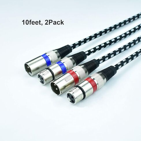 كابلات ميكروفون قصيرة XLR من Mugteeve بطول 3.3 أقدام، كابل صوت ميكروفون XLR متوازن 3 سنون عالي التحمل ذكر إلى أنثى، مجدول من النايلون، محمي OFC، لكابل تصحيح مكبر الصوت، عبوتان in Kuwait
