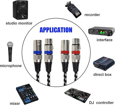 كابلات ميكروفون قصيرة XLR من Mugteeve بطول 3.3 أقدام، كابل صوت ميكروفون XLR متوازن 3 سنون عالي التحمل ذكر إلى أنثى، مجدول من النايلون، محمي OFC، لكابل تصحيح مكبر الصوت، عبوتان in Kuwait
