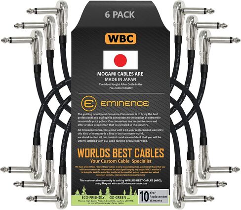 WORLDS BEST CABLES 6 Units - 6 Inch - Pedal, Effects, Patch, Instrument Cable Custom Made Made Using Mogami 2319 Wire and Eminence Nickel Plated ¼ inch (6.35mm) R/A Pancake Type Connectors in Saudi Arabia