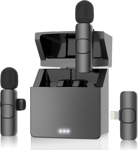 MAYBESTA Wireless Lavalier Microphone for iPhone iPad - Phone Microphones with Charging Case - Clip on Lapel Mini Mic for Video Recording YouTube Vlogging Interview Live Streaming in Kuwait