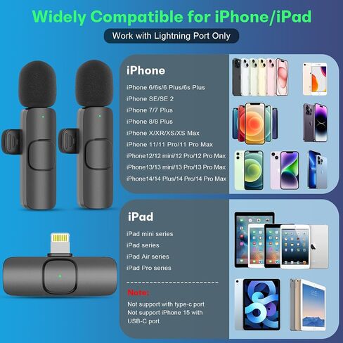 MAYBESTA Wireless Lavalier Microphone for iPhone iPad - Phone Microphones with Charging Case - Clip on Lapel Mini Mic for Video Recording YouTube Vlogging Interview Live Streaming in Kuwait