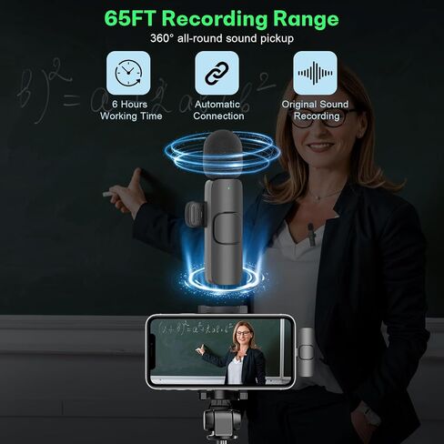 MAYBESTA Wireless Lavalier Microphone for iPhone iPad - Phone Microphones with Charging Case - Clip on Lapel Mini Mic for Video Recording YouTube Vlogging Interview Live Streaming in Kuwait