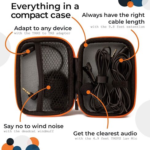 TROYS Professional Omnidirectional Lavalier Lapel Microphone - Condenser Lav Mic for Recording Podcast/Vlogging/Interview/Audio/Video/YouTube - Compatible with iPhone/Android/Tablet/DSLR in Saudi Arabia