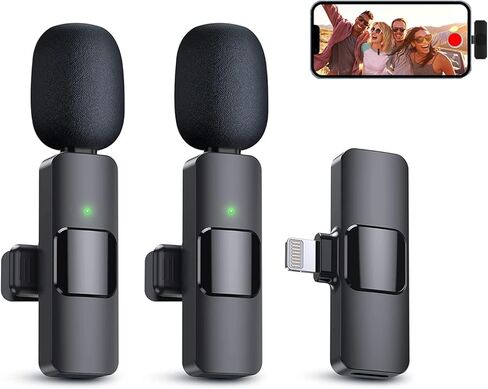 KDKS 2 Pack Wireless Lavalier Microphone for iPhone，Cordless Double Mics Plug and Pick-up,Microphone with Built-in Noise-canceling Chip 8H Working Time for iPhone Video Recording,YouTube,TikTok in Kuwait