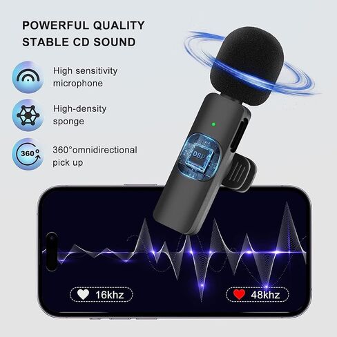 KDKS 2 Pack Wireless Lavalier Microphone for iPhone，Cordless Double Mics Plug and Pick-up,Microphone with Built-in Noise-canceling Chip 8H Working Time for iPhone Video Recording,YouTube,TikTok in Kuwait