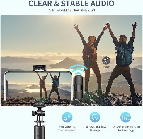 KDKS 2 Pack Wireless Lavalier Microphone for iPhone，Cordless Double Mics Plug and Pick-up,Microphone with Built-in Noise-canceling Chip 8H Working Time for iPhone Video Recording,YouTube,TikTok in Kuwait