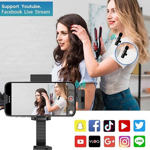 KDKS 2 Pack Wireless Lavalier Microphone for iPhone，Cordless Double Mics Plug and Pick-up,Microphone with Built-in Noise-canceling Chip 8H Working Time for iPhone Video Recording,YouTube,TikTok in Kuwait