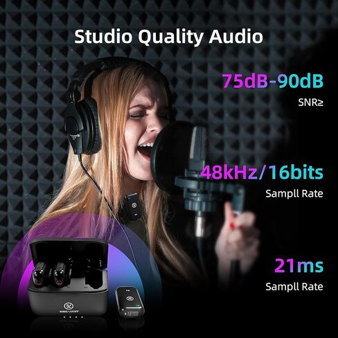 Kinglucky Wireless Lavalier Microphone, with Professional ANC Noise Reduction, Charging Case, 10H Battery Life, 80m(262FT), Wireless Microphone for DSLR Camera, iPhone, Android, PC, Live Streaming in Kuwait
