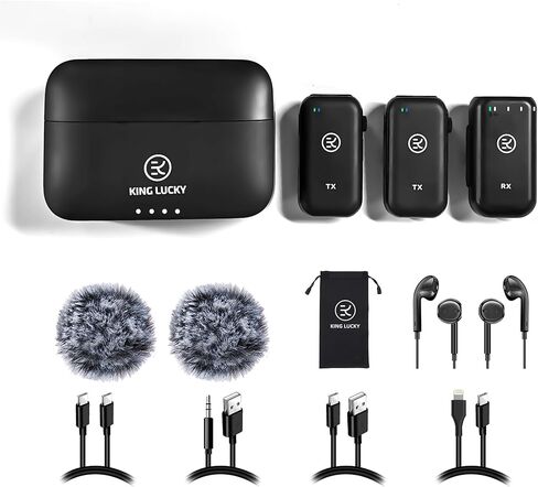 Kinglucky Wireless Lavalier Microphone, with Professional ANC Noise Reduction, Charging Case, 10H Battery Life, 80m(262FT), Wireless Microphone for DSLR Camera, iPhone, Android, PC, Live Streaming in Kuwait
