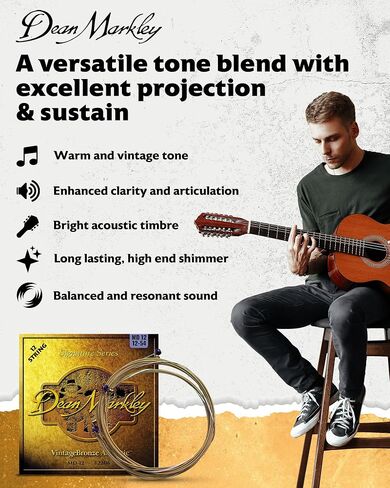 Dean Markley Signature Vintage Bronze Acoustic Guitars 12 Strings Set, 11-50 Acoustic Guitar Strings Medium Light with Superior Tone Quality & Long Lasting Peformance, Made in the USA in Kuwait