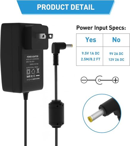 9.5V AC/DC Adapter for Casio Piano Keyboard： UL Listed Power Supply Charger for Casio Keyboard Power Cord AD-5 AD-5MU AD-5MR SA-46 WK-110 WK-220 LK-43 LK-100 LK-120 CTK-496 (8.2 Ft Long Cord) in Kuwait