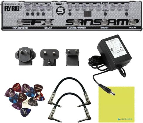 Tech 21 FL5-V2 Fly Rig 5 V2 Multi-Effects Pedal XLR Output Bundle w/ 2x Strukture S6P48 Woven Right Angle Patch Cables, 12x Fender Picks and Liquid Audio Polishing Cloth in Saudi Arabia