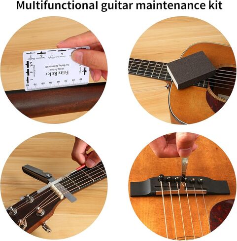 مجموعة أدوات الجيتار AOFUXTI - مجموعة أدوات إصلاح الجيتار، مجموعة صيانة الجيتار تتضمن كماشة، مستوى، مسطرة توصيل، لفافة سلسلة، مفتاح ربط سداسي، مفك براغي، مبرد، واقي لوحة الفريتس، ​​للإعداد، التجويد in Kuwait