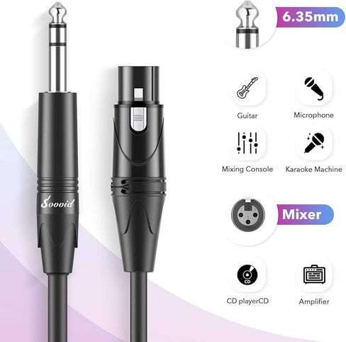 Sovvid أنثى XLR إلى 1/4 (6.35 مم) TRS جاك كابل ميكروفون متوازن 10FT، TRS إلى XLR أنثى كابل سلك ميكروفون للميكروفون الديناميكي in Kuwait