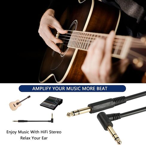 CERRXIAN 1/4 Inch Guitar Instrument Cable, Right Angle 6.35mm Male TRS to 6.35mm Male TRS Stereo Audio Cable for Bass,Keyboard,Mixer,Amp,Electric Guitar (0.5m, Black) in Kuwait