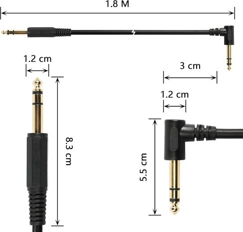 CERRXIAN 1/4 Inch Guitar Instrument Cable, Right Angle 6.35mm Male TRS to 6.35mm Male TRS Stereo Audio Cable for Bass,Keyboard,Mixer,Amp,Electric Guitar (0.5m, Black) in Kuwait