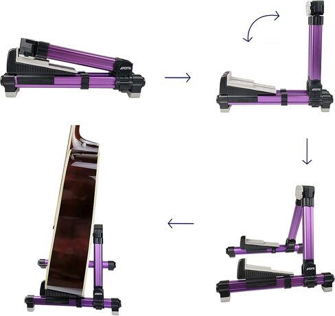 حامل جيتار قابل للطي، حامل جيتار مي لاند عالمي باطار A، مسند جيتار قابل للتعديل ومحمول للجيتار الكلاسيكي والجيتار الصوتي والجيتار الكهربائي والباس والقيثارة مثالي للمسرح والمنزل من البولي يوريثان in Kuwait