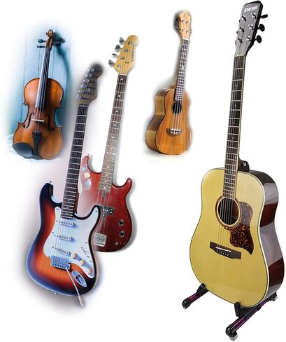 حامل جيتار قابل للطي، حامل جيتار مي لاند عالمي باطار A، مسند جيتار قابل للتعديل ومحمول للجيتار الكلاسيكي والجيتار الصوتي والجيتار الكهربائي والباس والقيثارة مثالي للمسرح والمنزل من البولي يوريثان in Kuwait