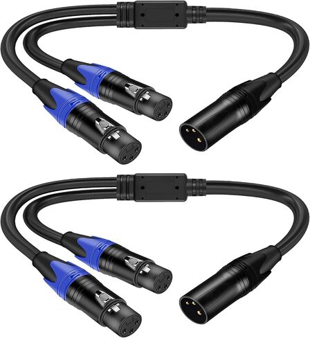 LanSenSu 1 Male to 2 Female XLR Y Splitter Micrphone， 3pin XLR Female to Dual XLR Male Y-Splitter Balanced Mic Audio Cables for Stereo Mic to L & R Audio Track (3.3ft-2pack) in Kuwait