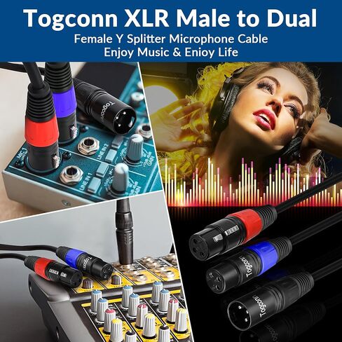 Togconn XLR Splitter Microphone Cable, XLR Female to Dual Male Y Splitter Adapter, XLR-F to Two XLR-M, 3-Pin Balanced Mic Connector Converter Cable-2 Feet in Kuwait
