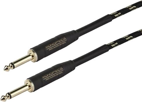 Monoprice 1/4-Inch TS Male to 1/4-Inch TS Male Instrument Cable Cord - 6 Feet - Black, 20AWG, Braided Jacket, Gold Plated - Cloth Series in Saudi Arabia