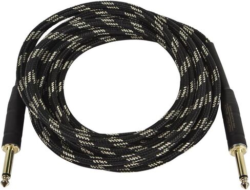Monoprice 1/4-Inch TS Male to 1/4-Inch TS Male Instrument Cable Cord - 6 Feet - Black, 20AWG, Braided Jacket, Gold Plated - Cloth Series in Saudi Arabia