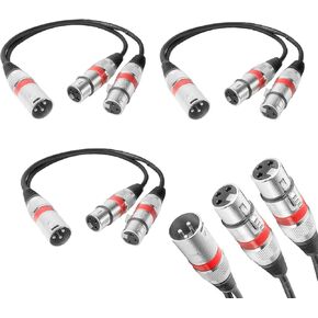 3 Pack XLR Splitter Cable1 Male to 2 Female,Black 12 Inch XLR Male to Dual Female XLR Y Splitter Cable Balanced Audio Cable Microphone Mixer Microphone Extension Cable(1 Male to 2 Female)-1 Feet in Kuwait